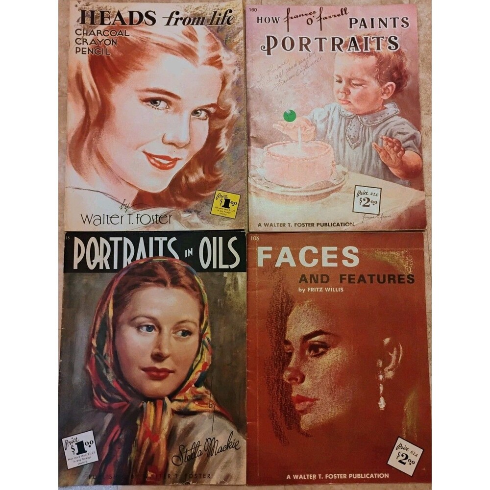 Lot of 4 Vintage Walter Foster Art Books Portraits in Oils Heads from Life Faces